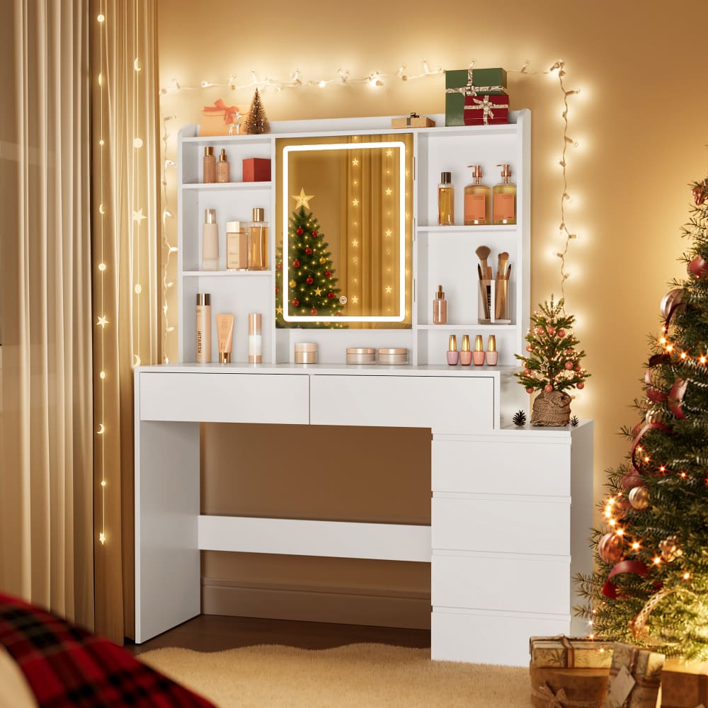 Coiffeuse avec miroir étagère de rangement l 117,5 cm blanc