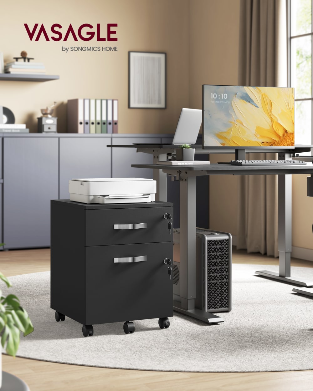 Caisson de bureau 2 tiroirs avec roulettes effet bois noir - Maisons du Monde