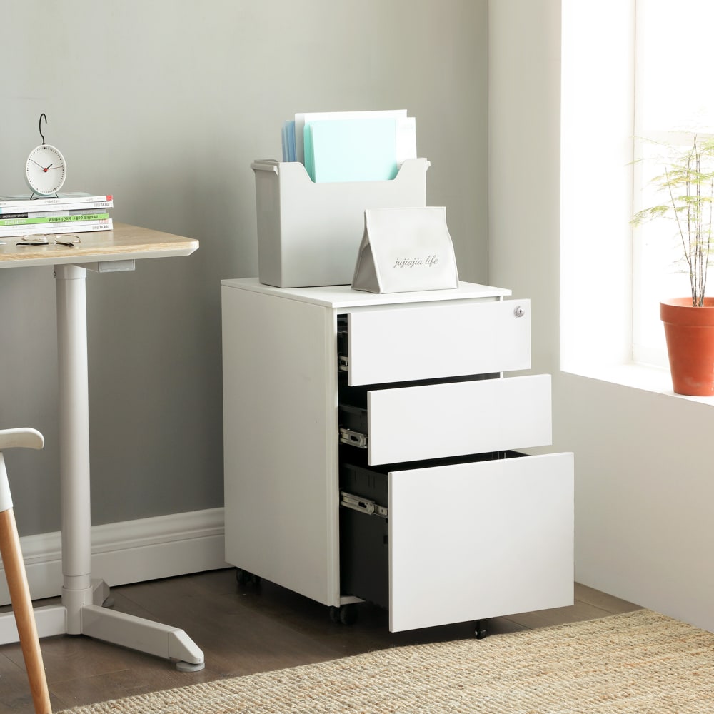 SONGMICS Caisson mobile de bureau avec roulettes et serrure pour dossiers blanc - Bois