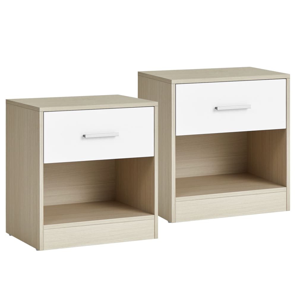 lot de 2 tables de chevet tiroir et compartiment ouvert beige naturel