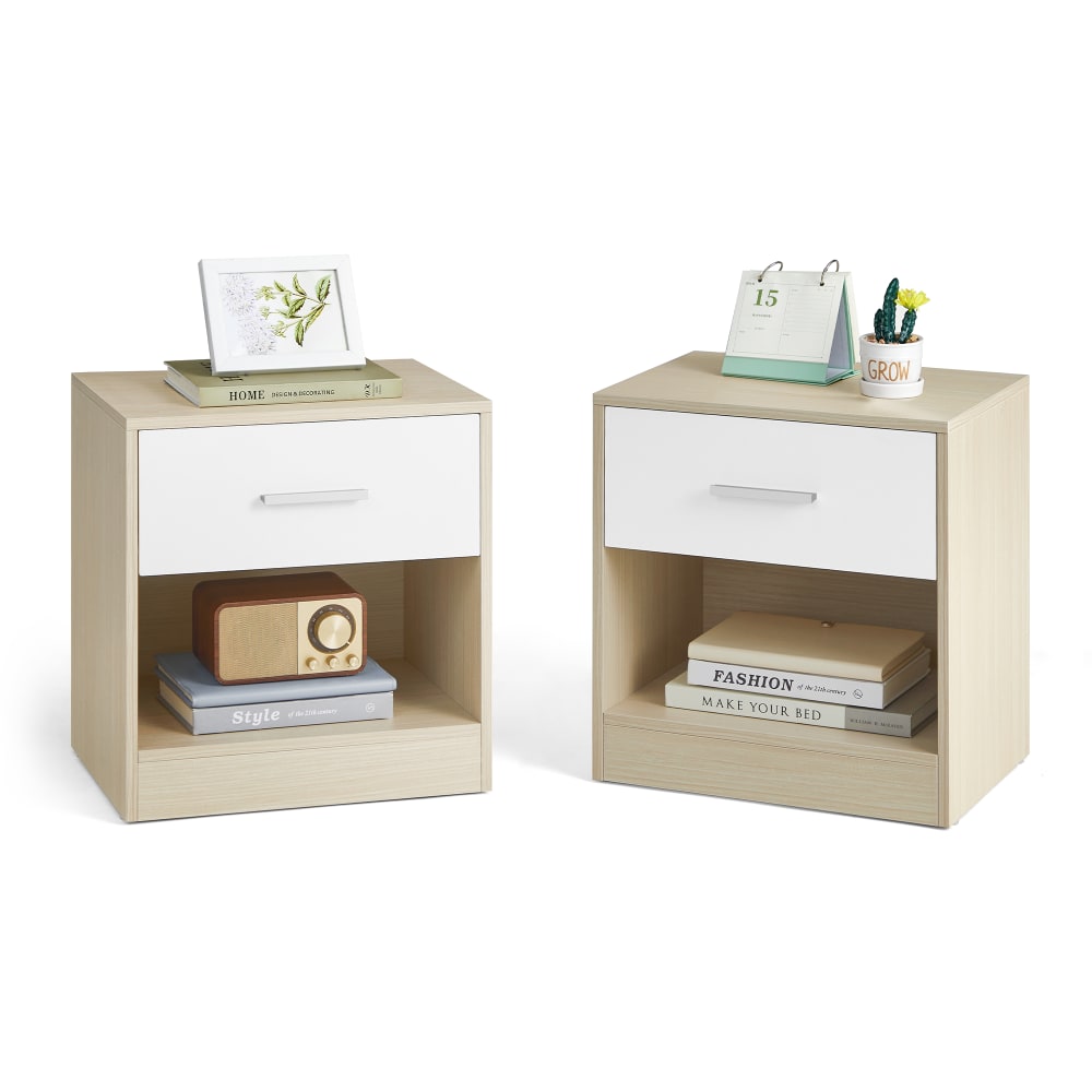 VASAGLE Lots de 2 tables de chevet d'appoint avec tiroir beige et blanc style contemporain - Panneau De Particules