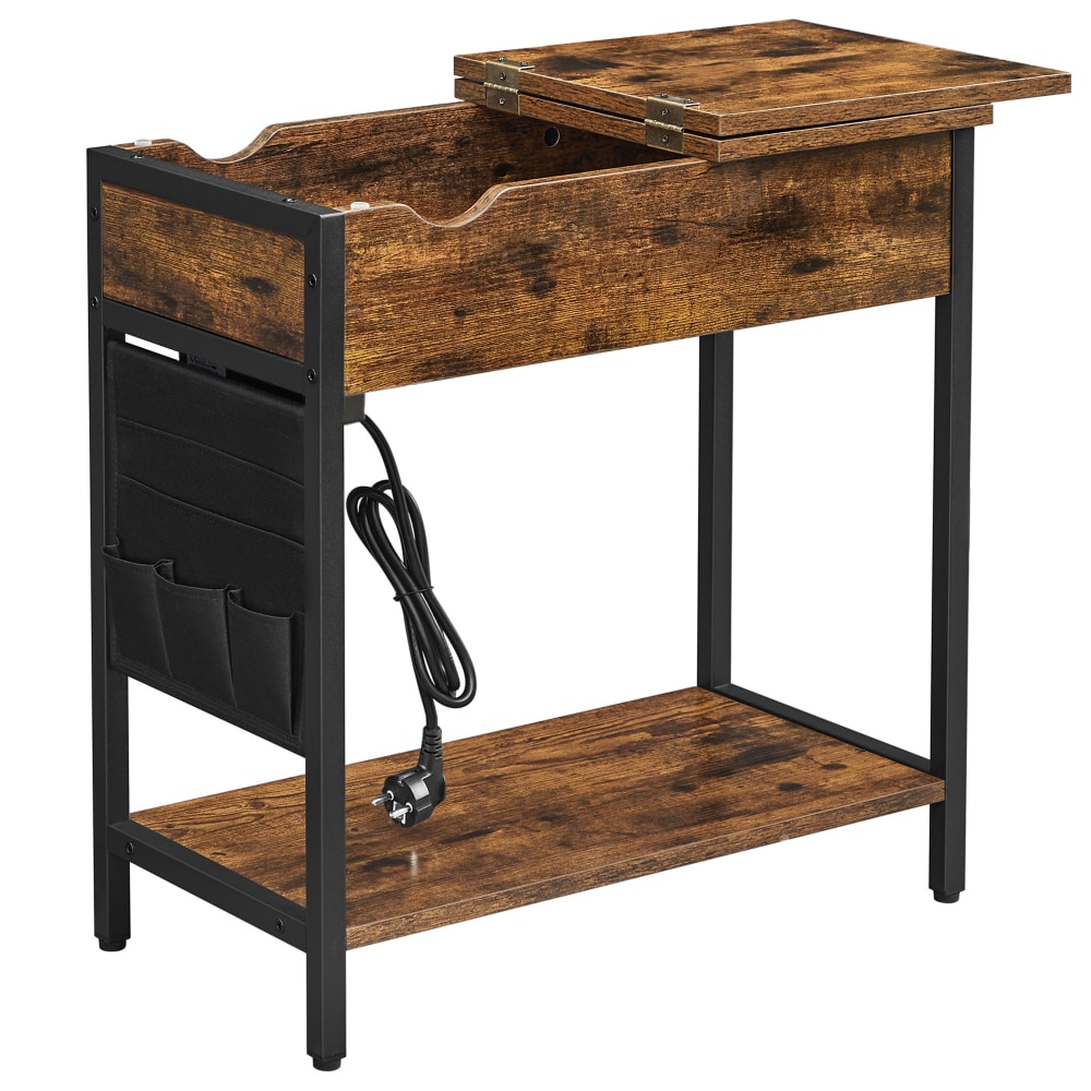 VASAGLE Table d'appoint de chevet avec prises et ports usb marron et noir style industriel Marron Panneau De Particules - 60x60x32cm