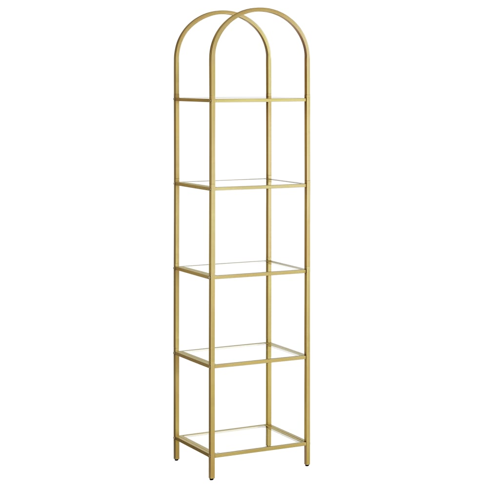 VASAGLE Bibliothèque 5 niveaux de rangement en verre trempé doré Doré Métal - 183x40x30cm