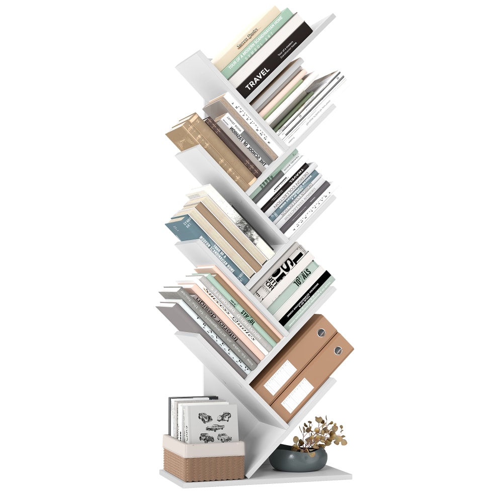 VASAGLE Bibliothèque en forme d'arbre à 8 niveaux gain de place blanc Blanc Bois - 142x50x25cm