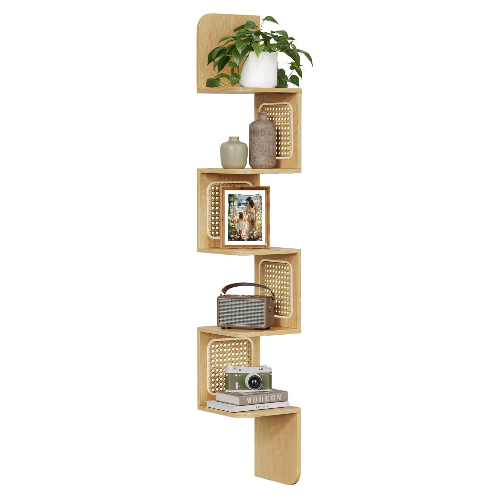 Étagère d'angle murale flottante à 5 niveaux en zigzag beige
