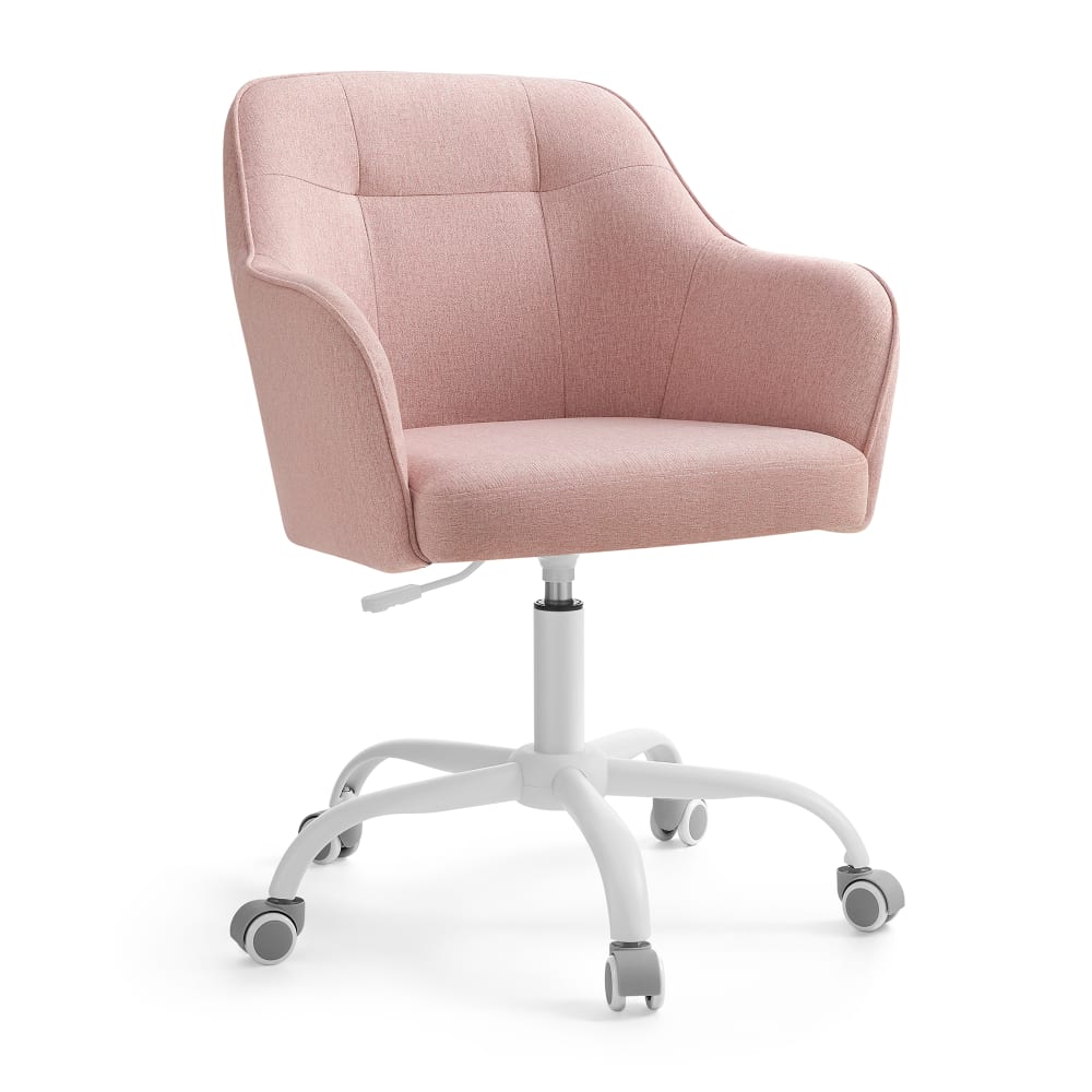 Chaise de bureau ergonomique tissu coton-lin rose