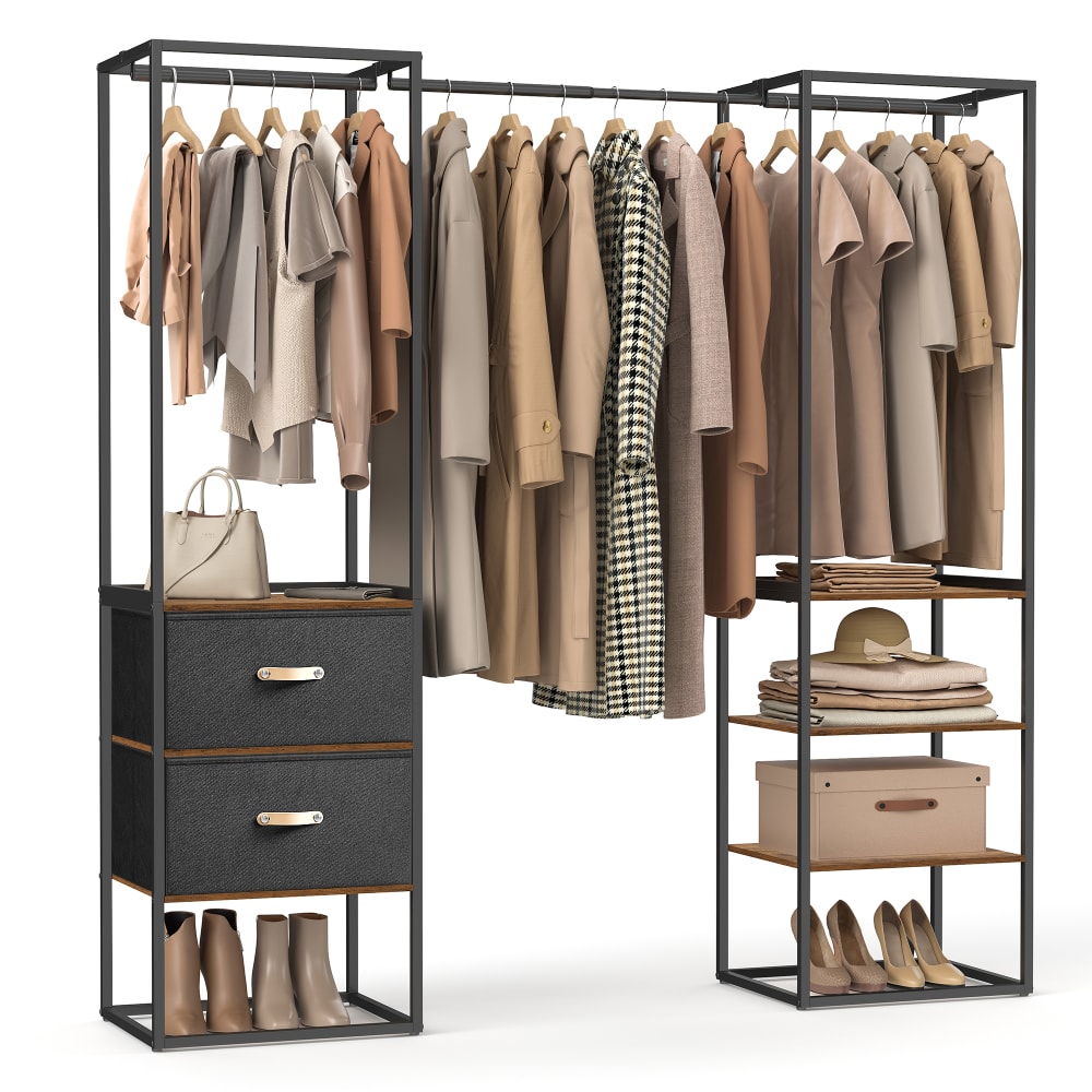 SONGMICS Armoire ouverte avec 1 tringle extensible marron style industriel Marron Acier - 180x180x40cm