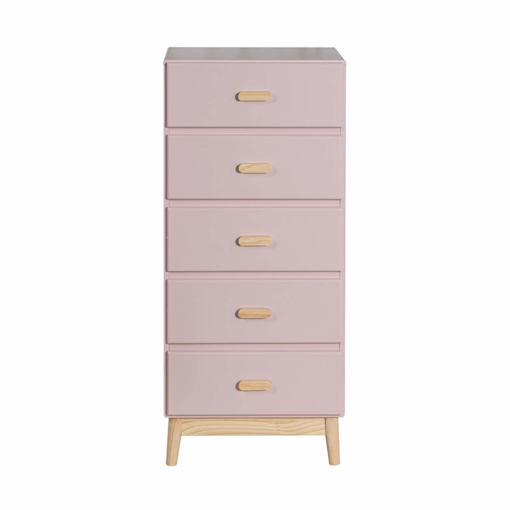 Mobili Rebecca Kinderkommode mit 5 Schubladen aus rosa MDF style modern Spanplatte Kinder