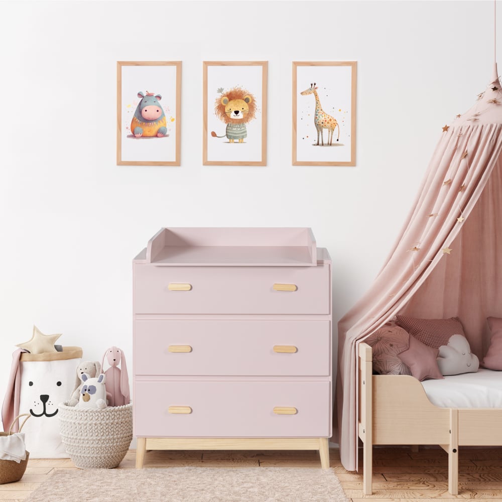 Commode avec table à langer et 3 tiroirs rose (Mobili Rebecca) - Image 1