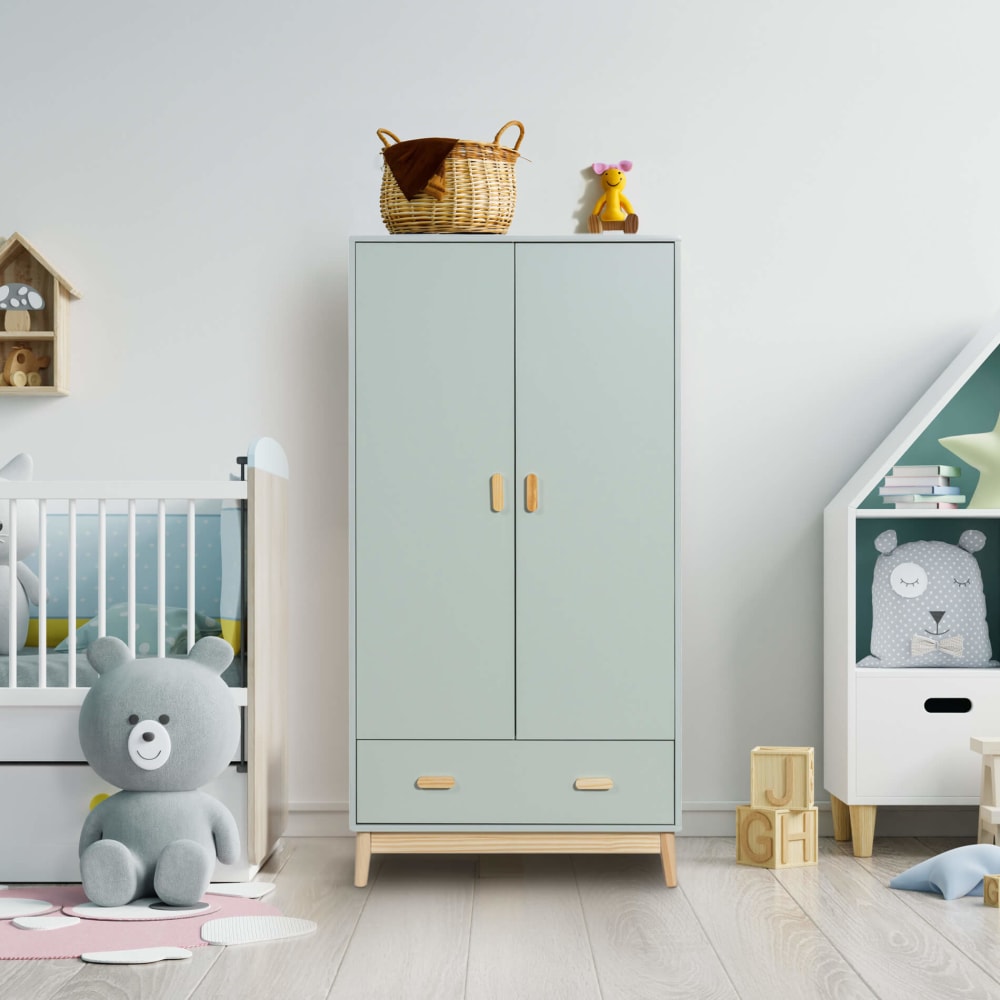 Armoire pour enfants avec 2 portes et 1 tiroir vert (Mobili Rebecca) - Image 1