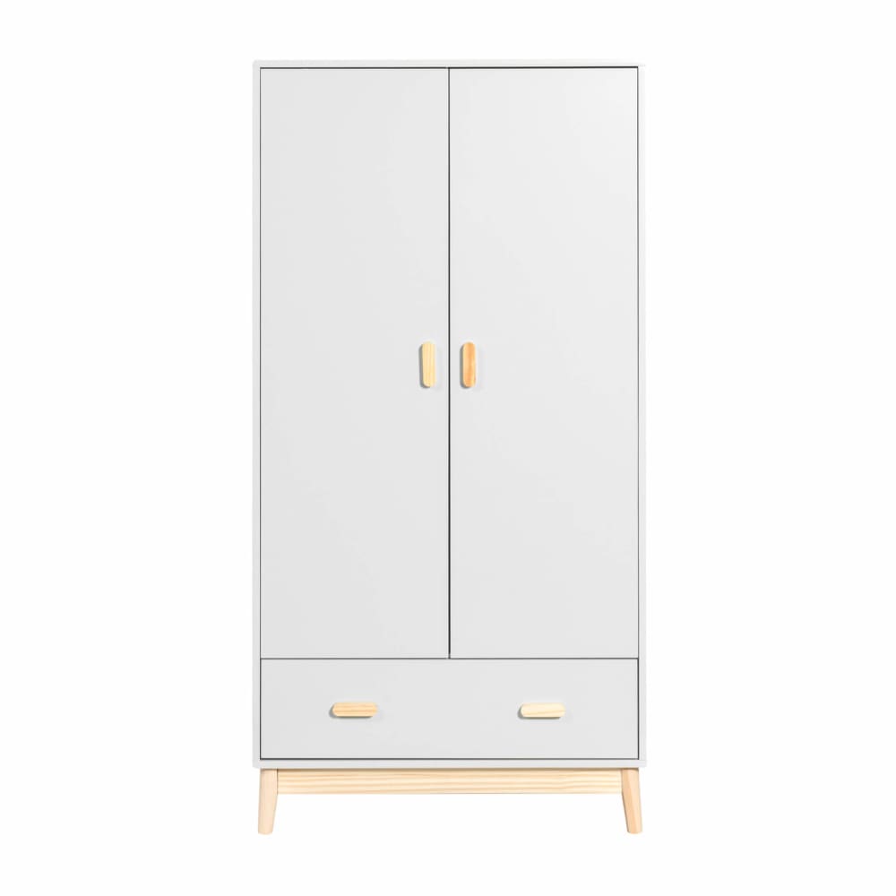Mobili Rebecca Kinderkleiderschrank mit 2 Türen und 1 Schublade aus weißem MDF style modern Spanplatte Kinder