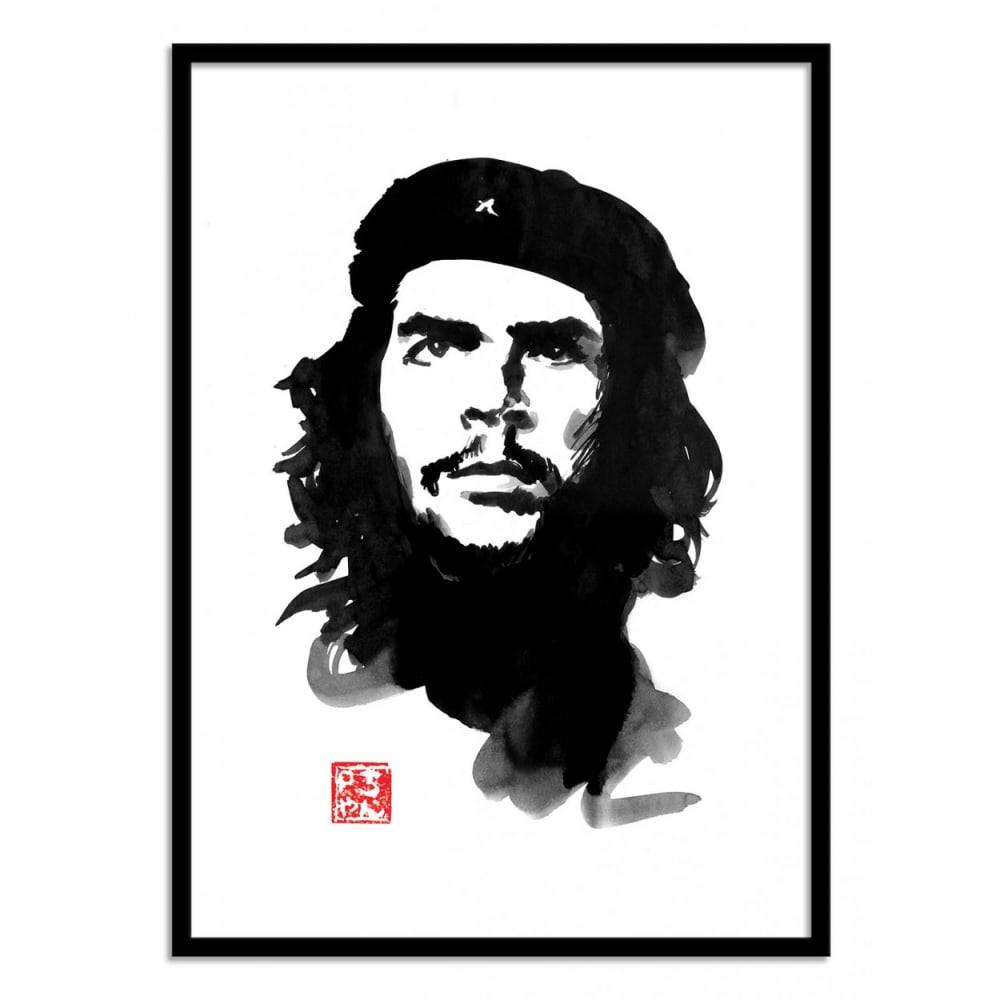 CHE GUEVARA - Affiche d'art avec Cadre bois noir - 50 x 70 cm
