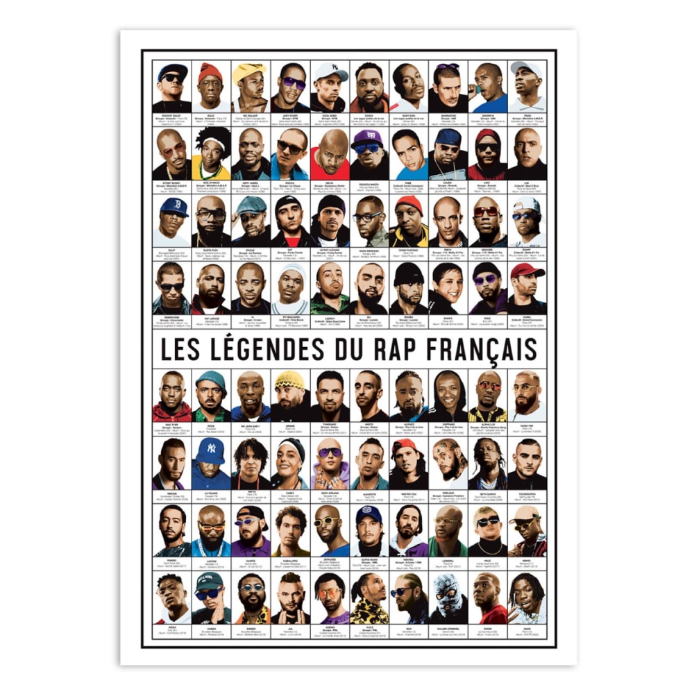 Affiche 50x70 cm - Les légendes du rap français - Olivier Bourdereau