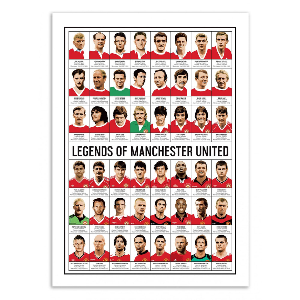 Affiche 30x40 cm - Legends of Manchester United - Olivier Bourdereau