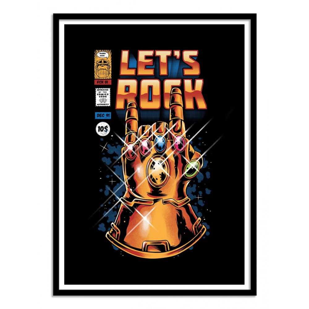 LET'S INFINITY ROCK - Affiche d'art avec Cadre bois noir - 50 x 70 cm