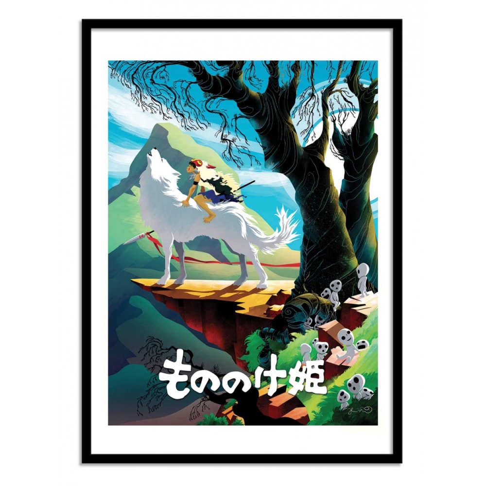 PRINCESS MONONOKE -  Affiche d'art avec Cadre bois noir - 50 x 70 cm