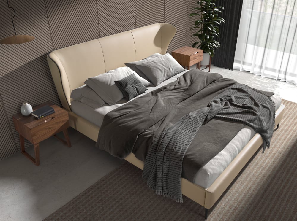 Bett aus cremefarbenem Kunstleder - Maisons Du Monde