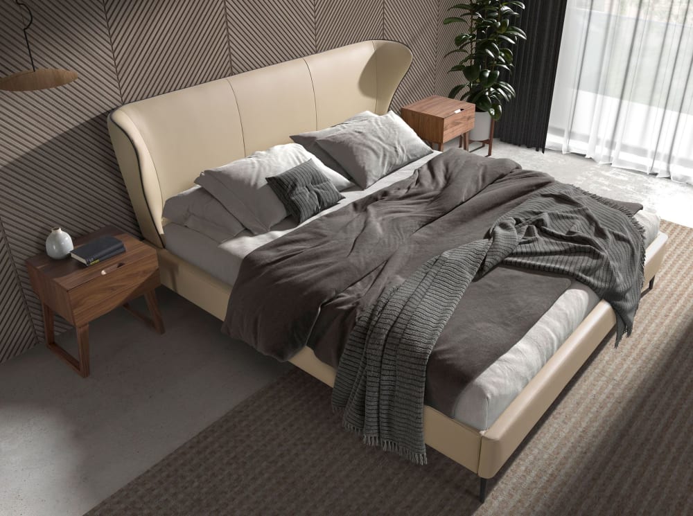 Lit en simili cuir crème 220 x 217 x 110 - Maisons du Monde