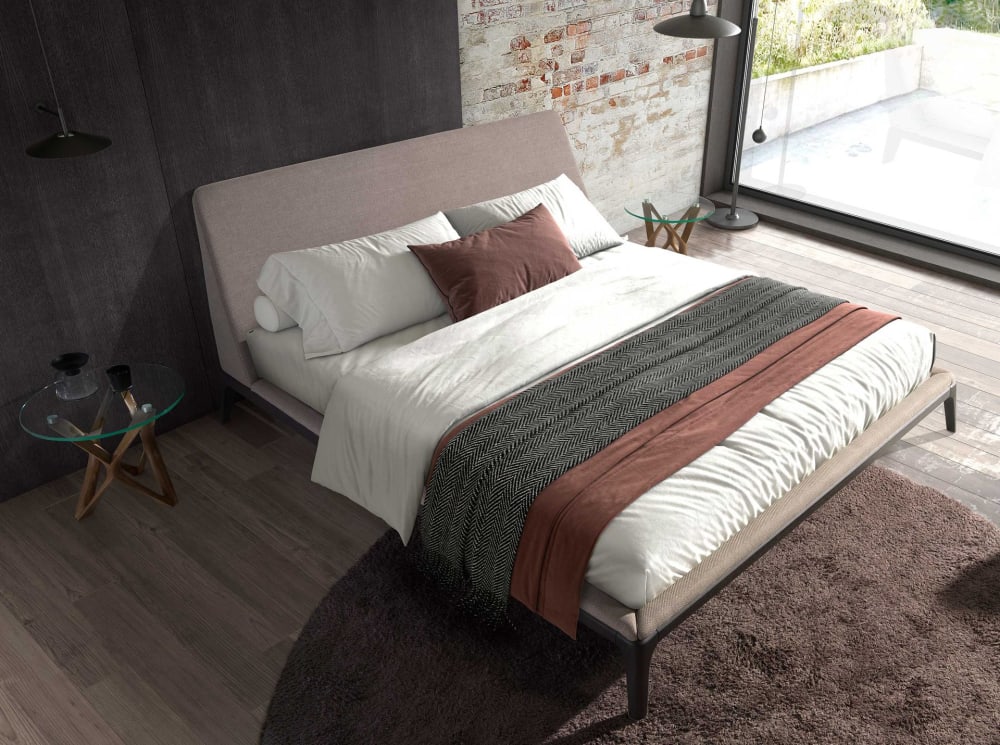 Lit en tissu gris 192 x 200 x 101 - Maisons du Monde