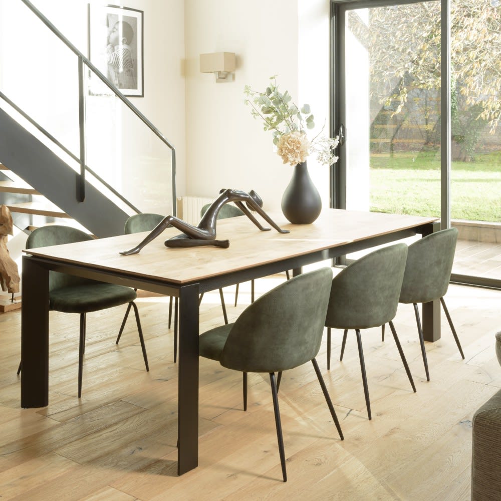 Lot de 2 chaises velours vert sapin dossier arrondi pieds acier