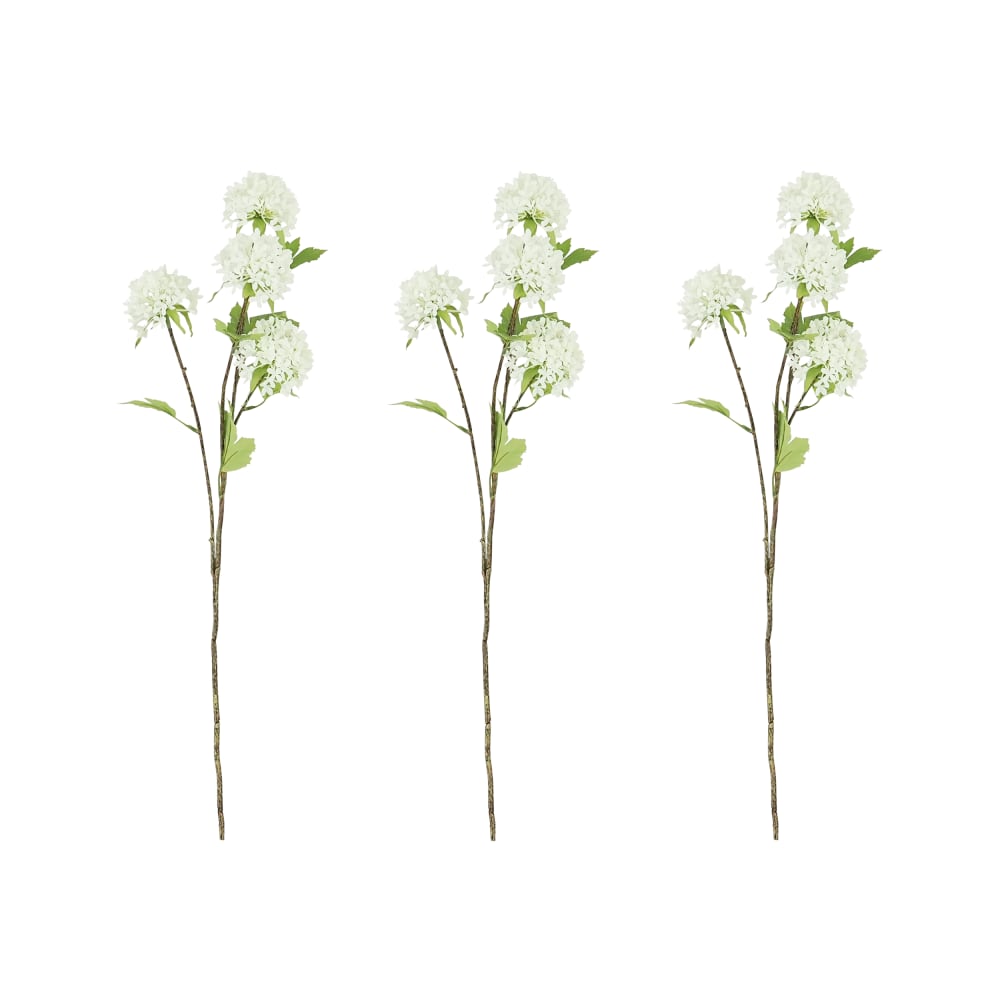 Ligne Déco Tige de 4 pompons artificiels blanc 75cm lot de 3 style classique chic - Pes - Polyester