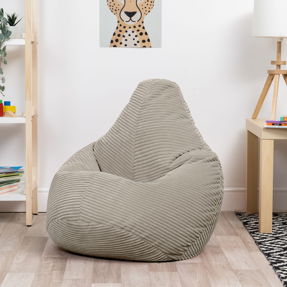 Pouf poire enfant à dossier haut velours côtelé beige galet (Icon) - Image 1