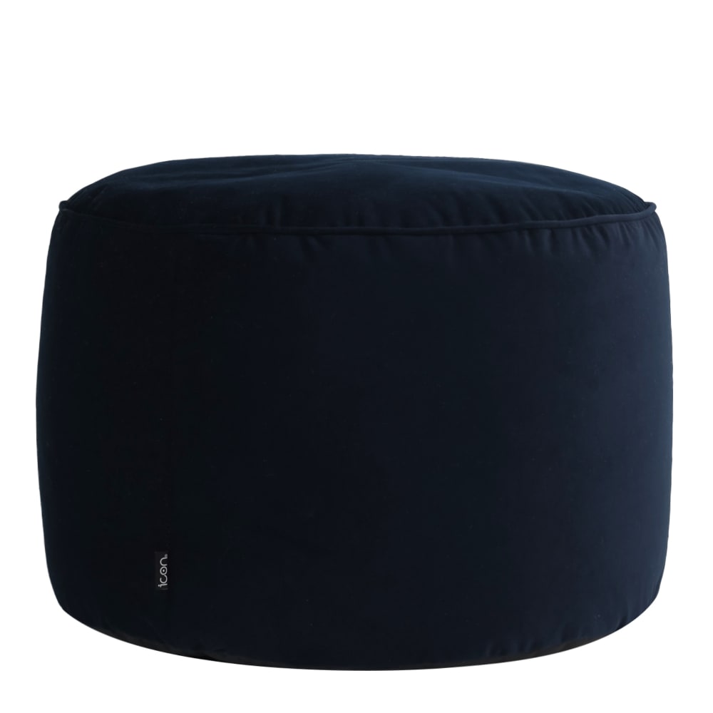 Pouf repose-pieds rond velours bleu minuit