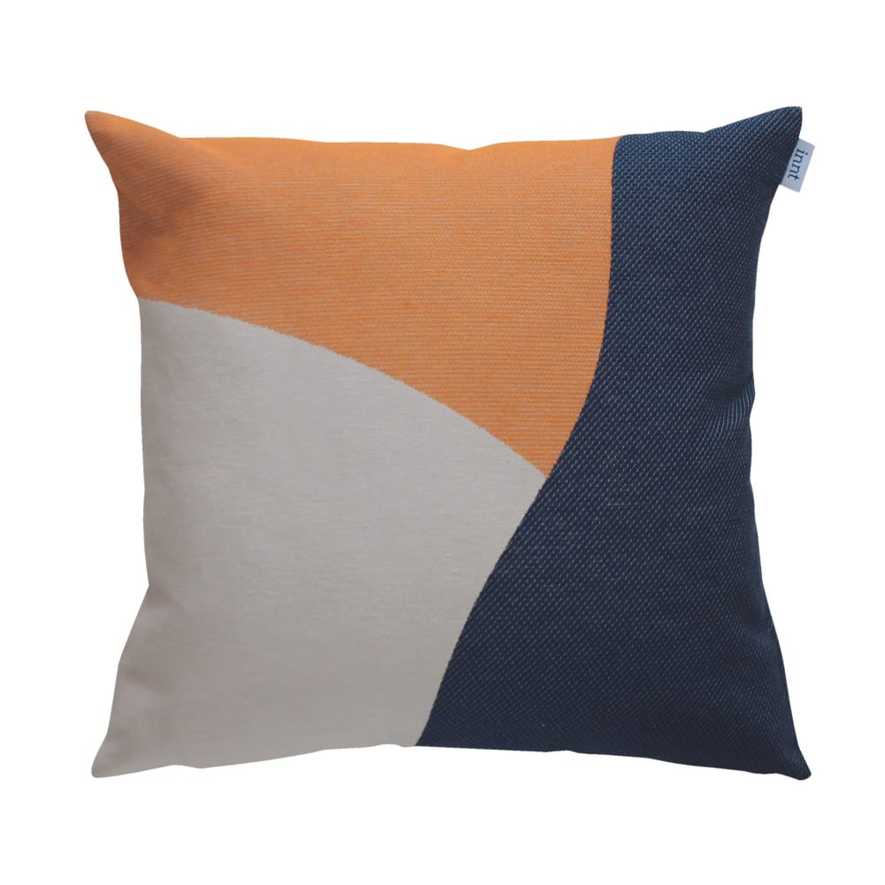 Coussin en coton recyclé jacquard navy, blanc et tangerine 50x50cm