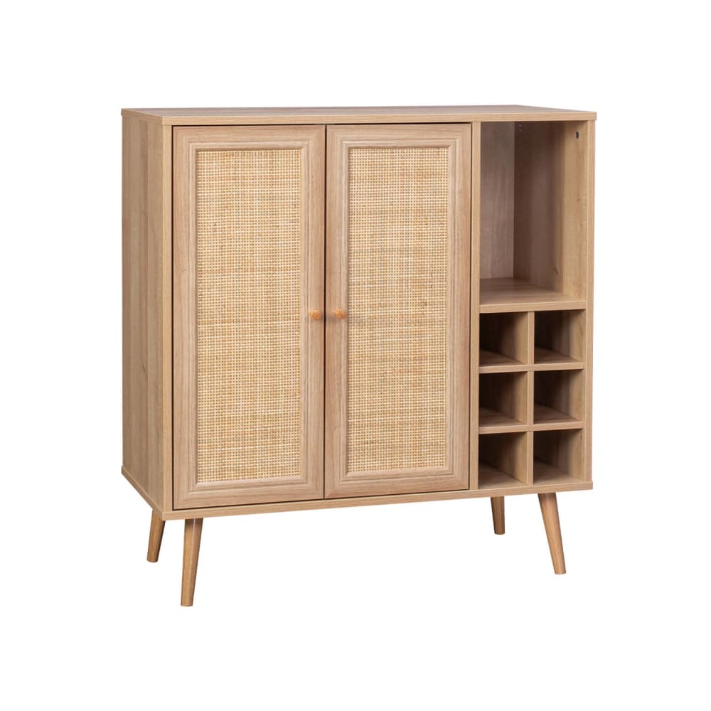 Flaschenschrank mit Rattan-Geflecht und Holzdekor - Maisons Du