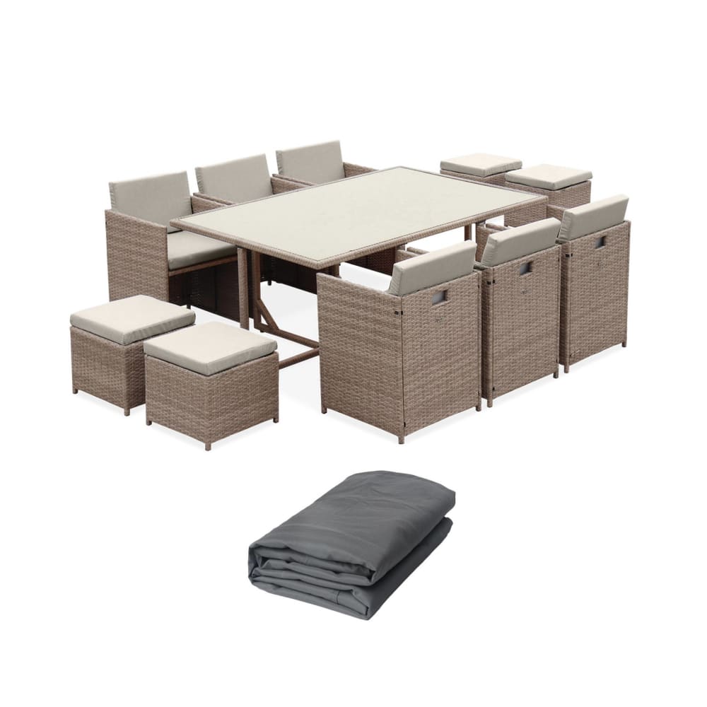 Salon de jardin résine beige coussins beige + housse