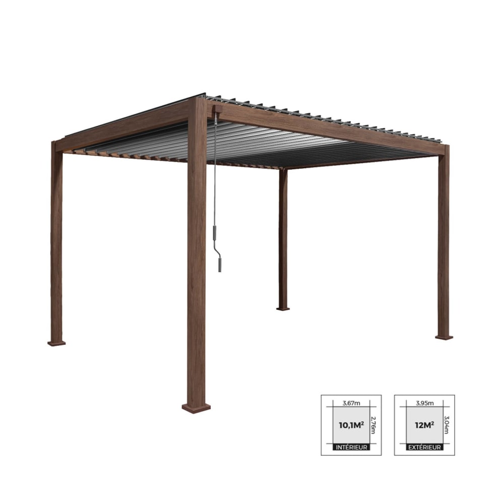 Pergola bioclimatique aluminium 4x3m bois foncé - Maisons du Monde