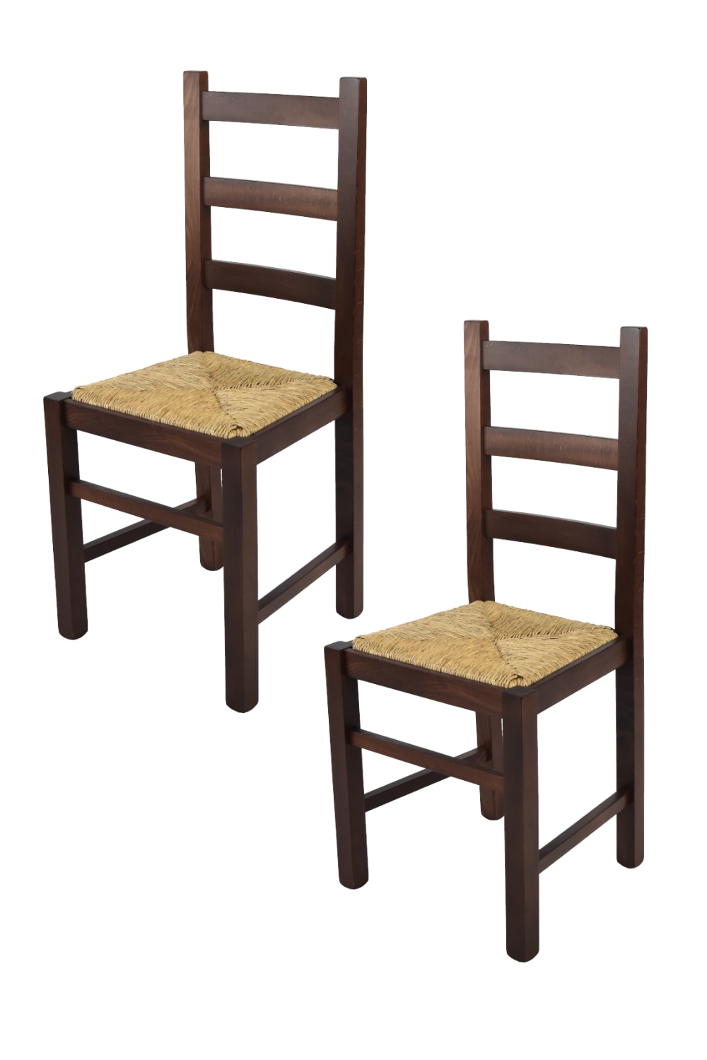 T M C S 2er Set Stühle aus Buchenholz mit Strohsitz, Dunkles Nussbraun style landhaus - -
