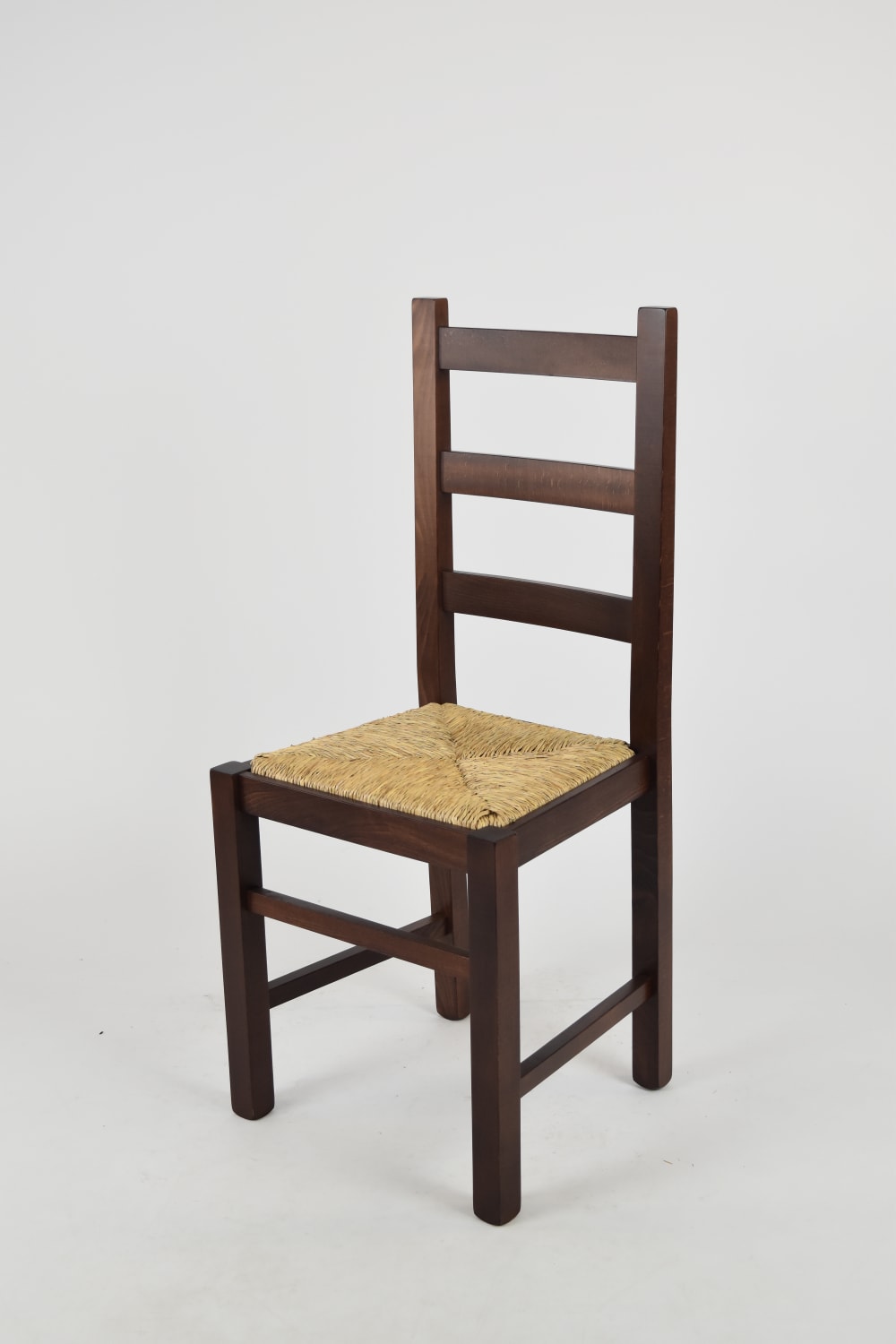 2er Set Stühle aus Buchenholz mit Strohsitz, Dunkles Nussbraun -