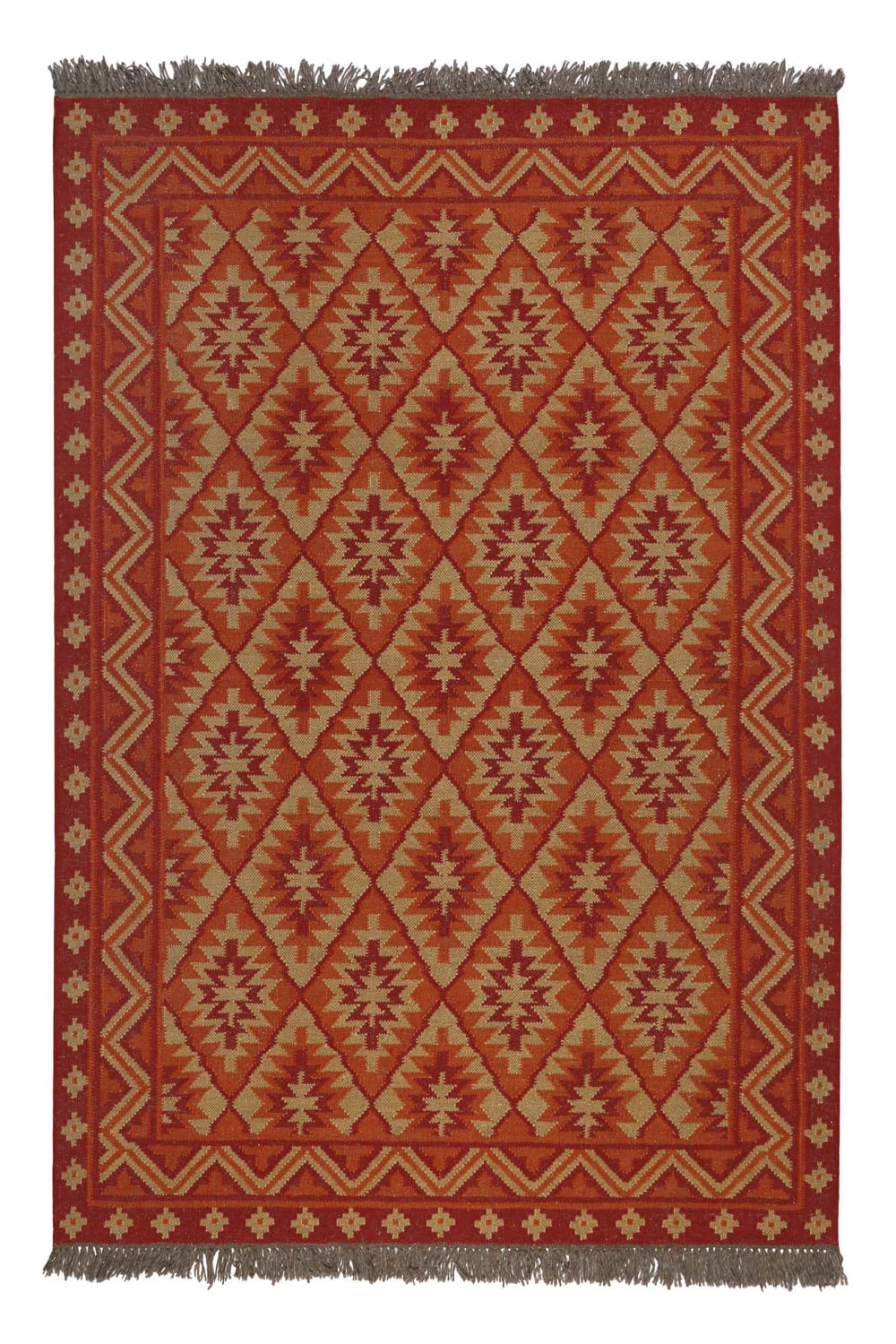 Tapis kilim pure laine tissé main ethnique chic à franges 300x400