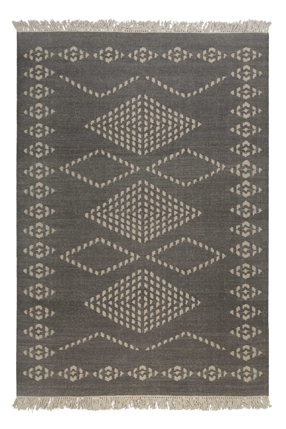 Tapis kilim pure laine tissé main ethnique chic gris 240x340