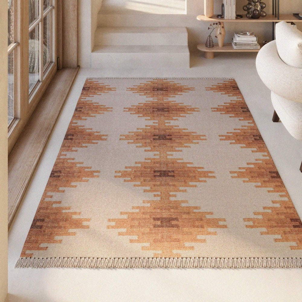 Tapis kilim pure laine tissé main ethnique chic à franges 140x200 - Maisons du Monde