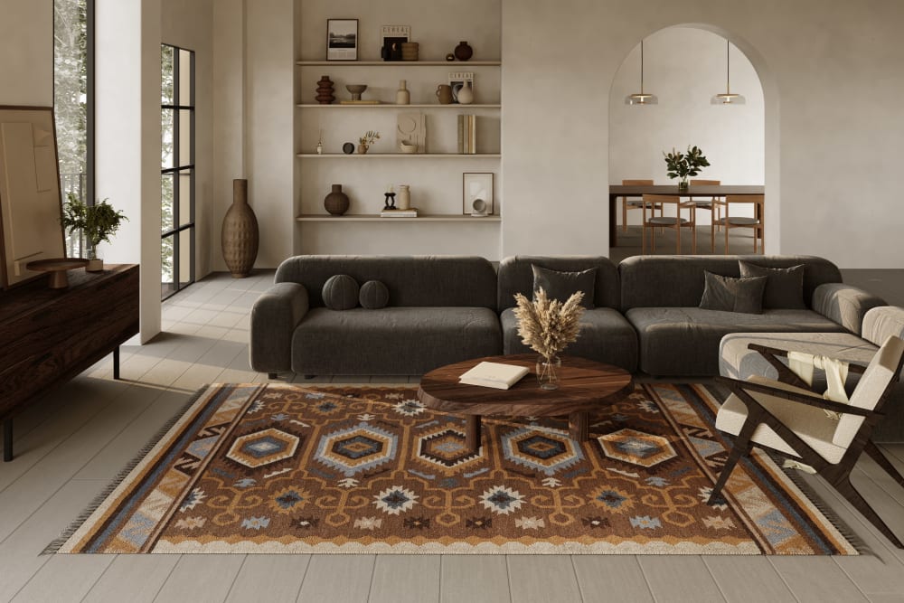 Tapis kilim laine vintage motif ethnique chic multicolore 140x200