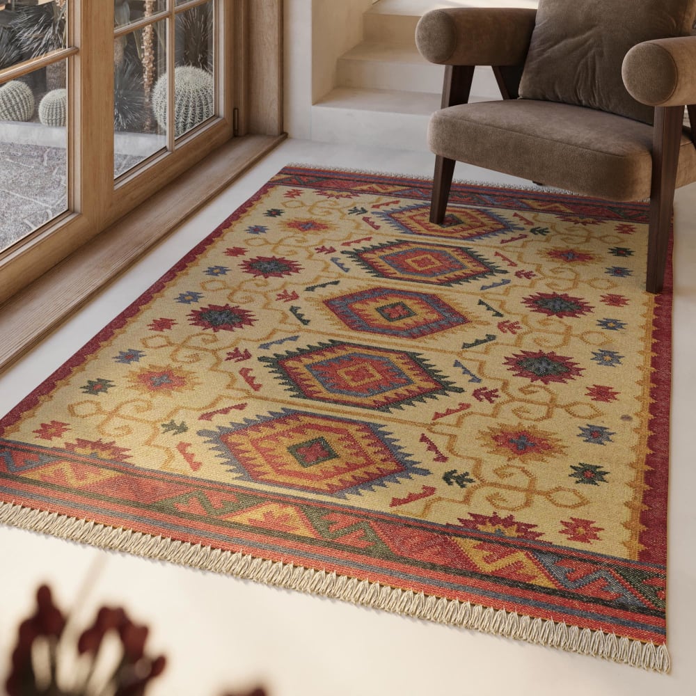 Tapis kilim laine vintage motif ethnique chic multicolore 240x340 - Maisons du Monde