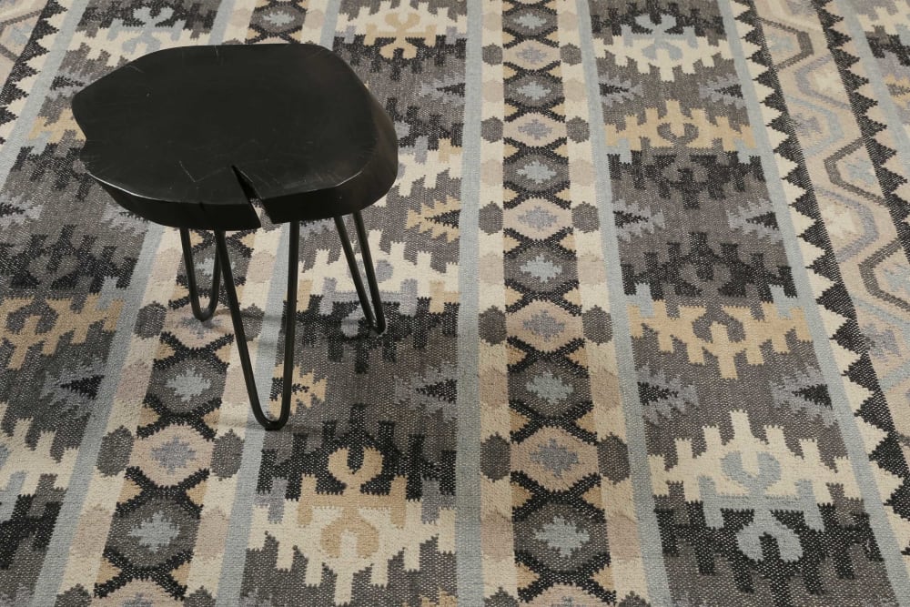 Tapis kilim pure laine tissé main ethnique chic à franges 80x150 — vue 4
