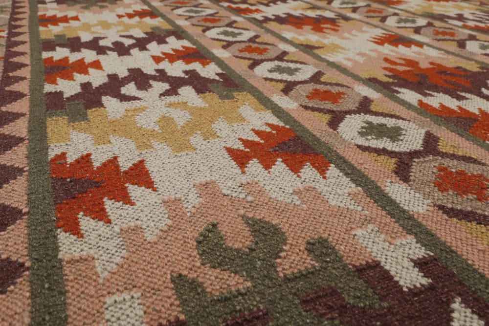 Tapis kilim pure laine tissé main ethnique chic à franges 80x150 — vue 4