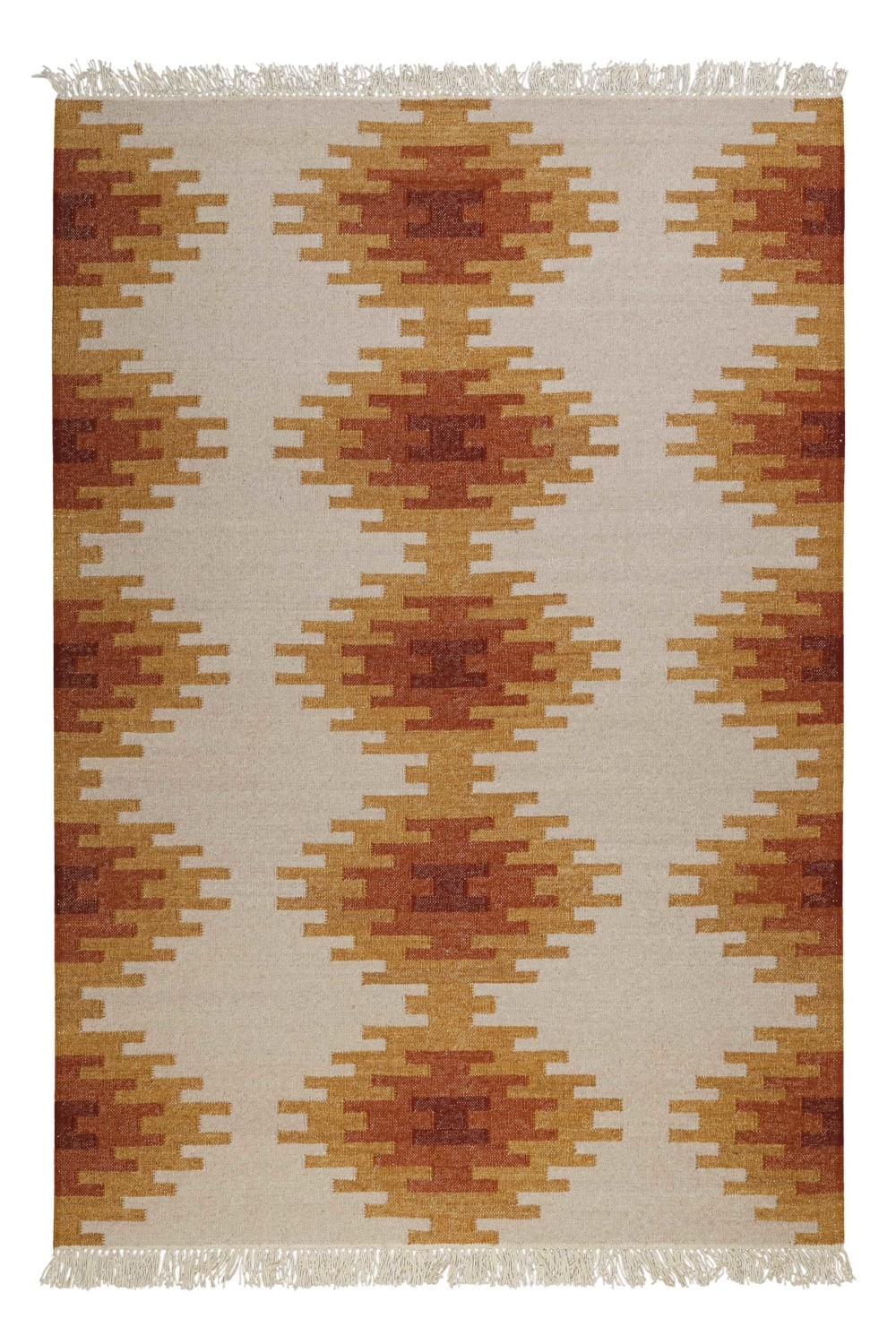 Green Loop Tapis kilim pure laine tissé main ethnique chic à franges 200x290 style inspirations d'ailleurs Beige