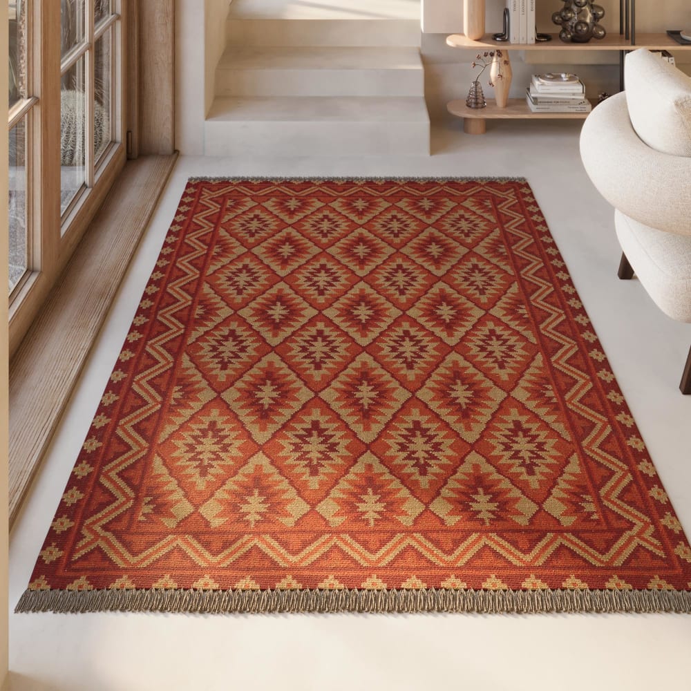 Tapis kilim pure laine tissé main ethnique chic à franges 200x290 - Maisons du Monde