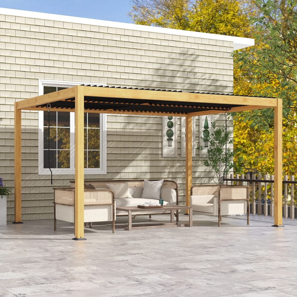 Pergola 3 x 4 m bioclimatique style contemporain alu aspect bois