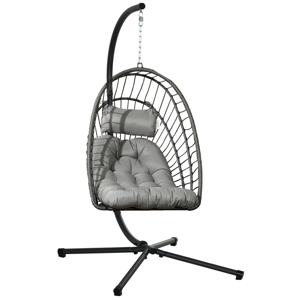 Fauteuil suspendu de jardin pliable avec matelas métal résine gris