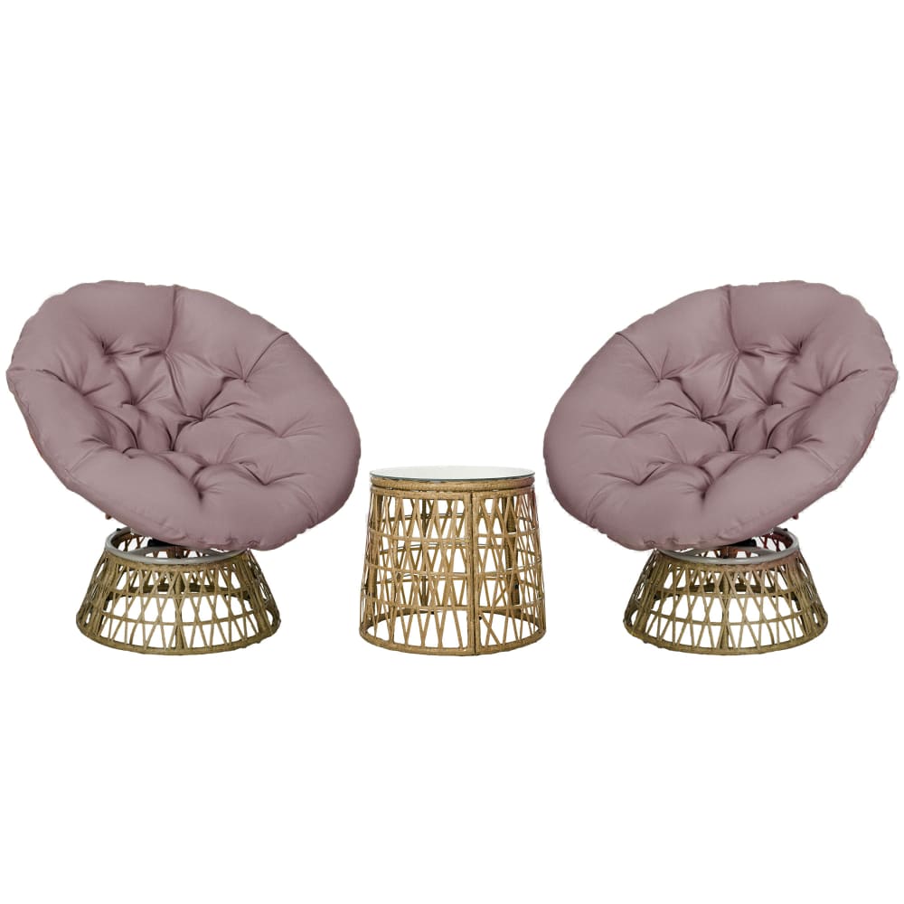 Ensemble salon de jardin 2 fauteuils papasan table basse coussins