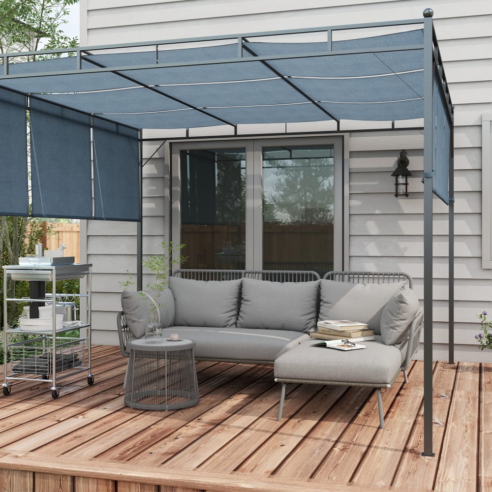 Salon de jardin d'angle 4 places style colonial résine tressée gris