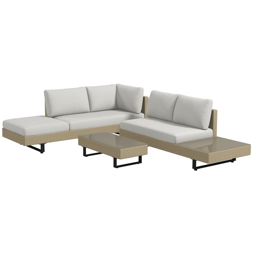 Ensemble salon de jardin d'angle 5 places design contemporain beige