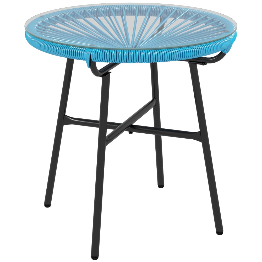 Table basse ronde de jardin résine verre trempé bleu