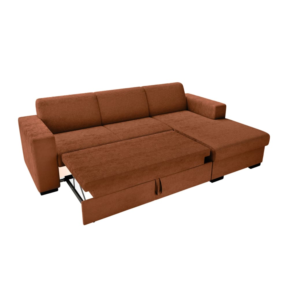 Canapé d'angle droit convertible en velours côtelé - Terracotta