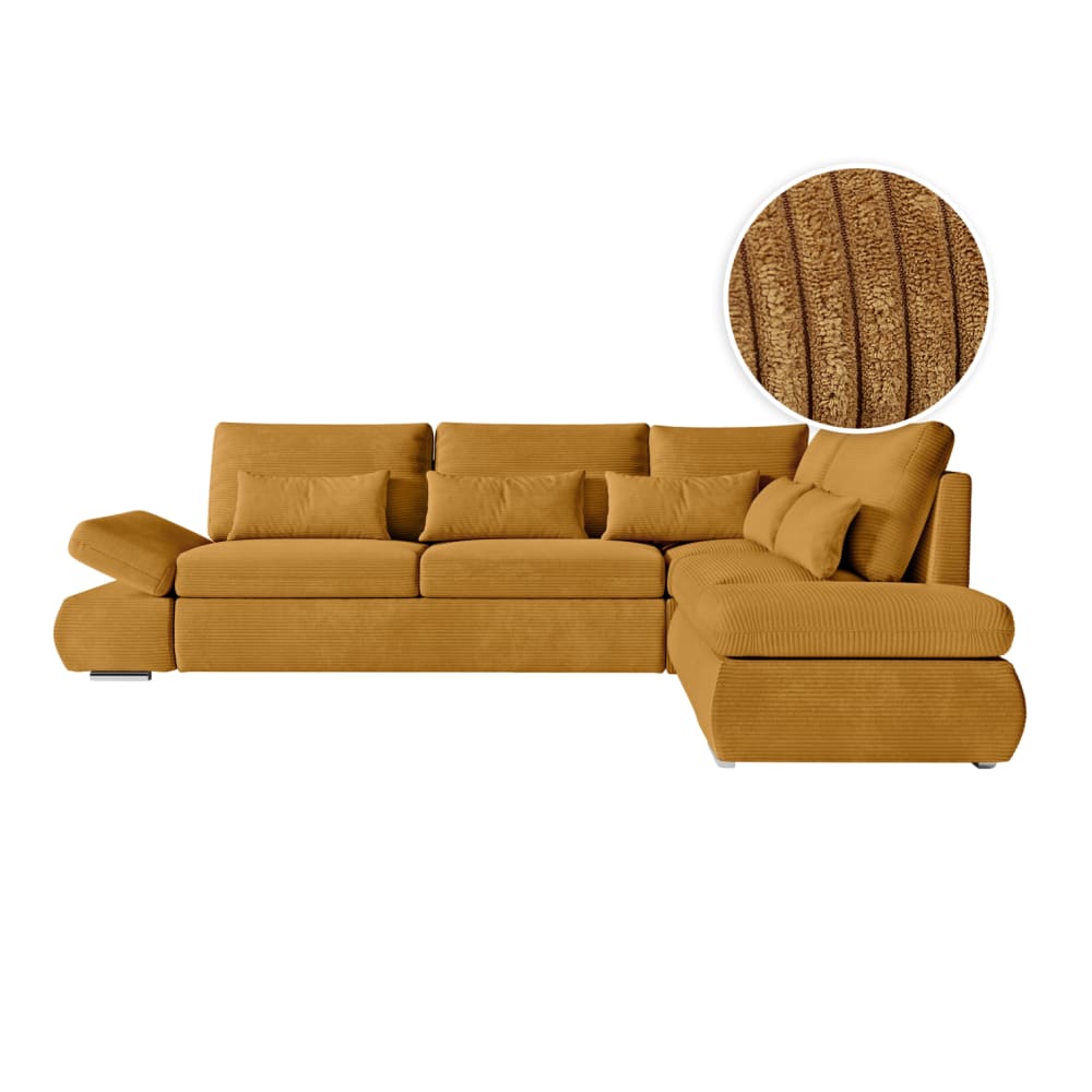 Canapé d'angle réversible convertible en velours côtelé - Jaune